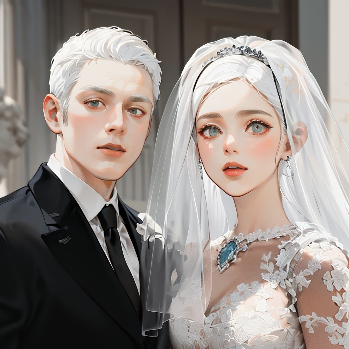 AI Angle Painting Style Wedding Photo