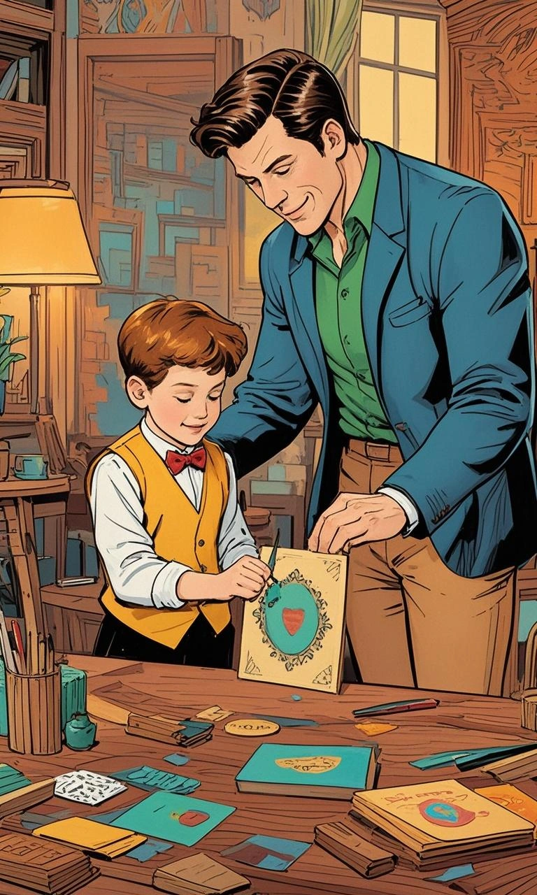 Father's Day portrait comic painting made from a photo, with our MEDIA AI art generator