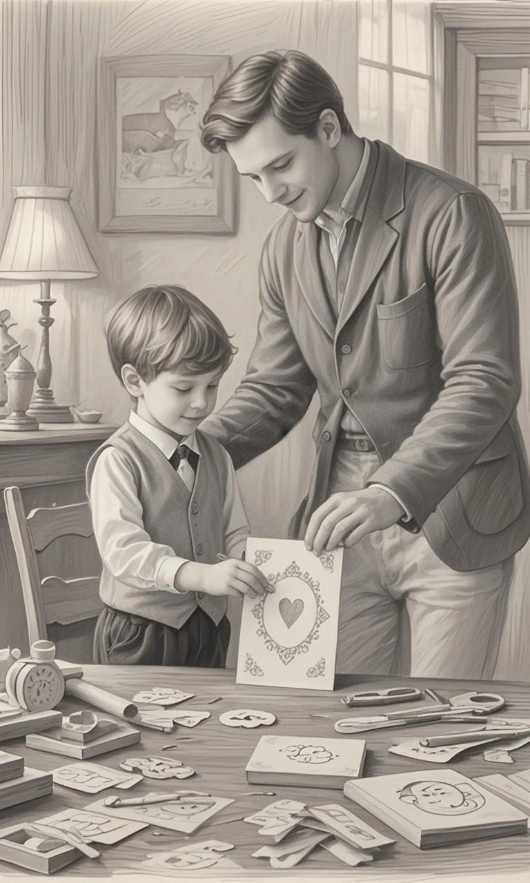 Father's Day portrait pencil sketch painting made from a photo, with our MEDIA AI art generator