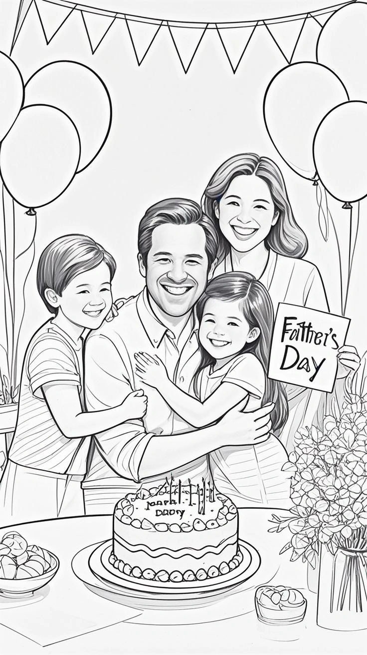 Father's Day portrait coloring painting made from a photo, with our MEDIA AI art generator