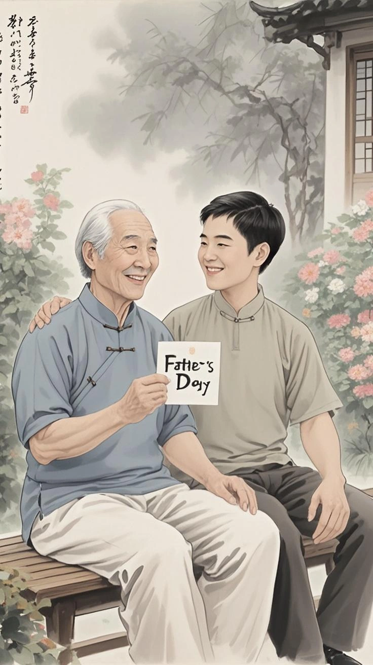 Father's Day portrait ink painting made from a photo, with our MEDIA AI art generator