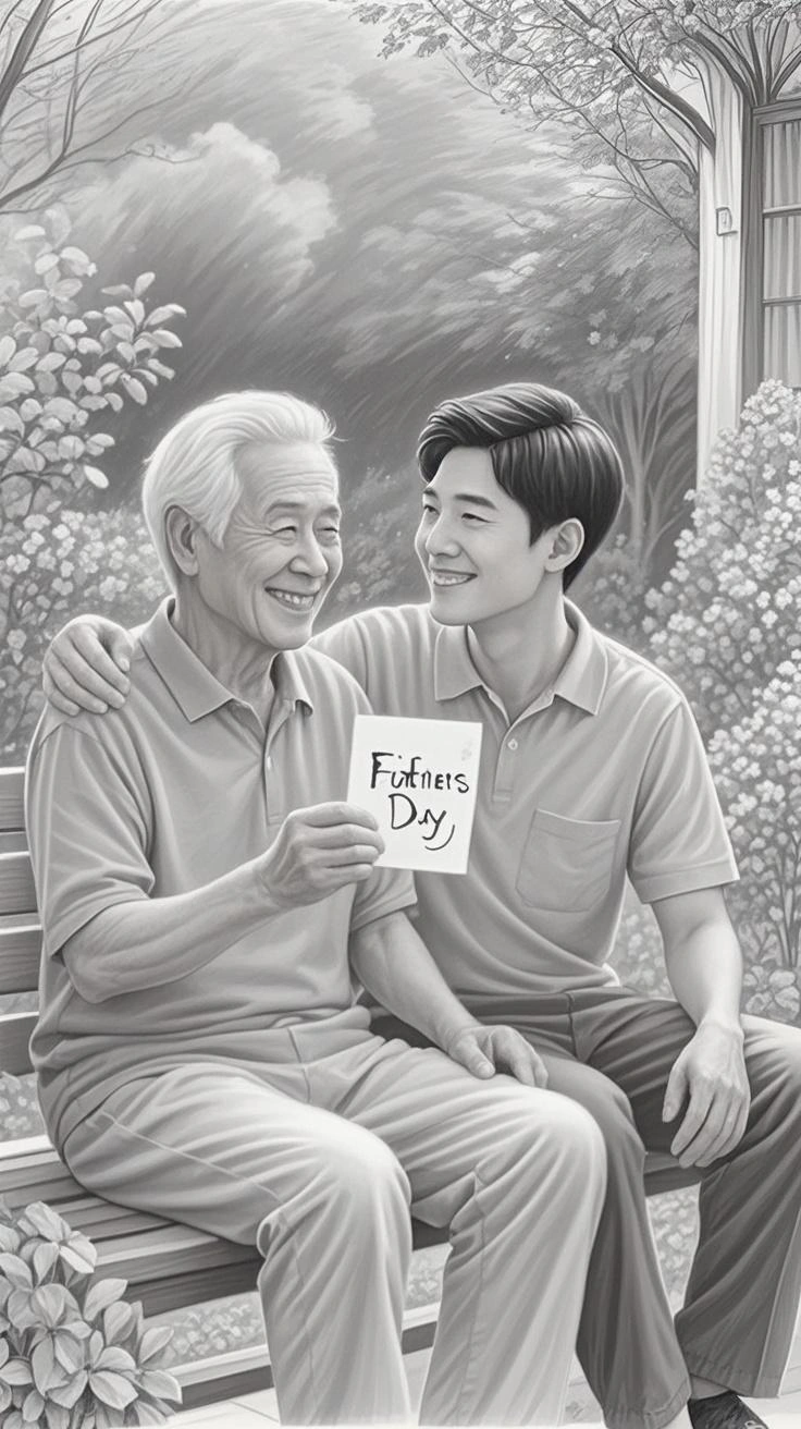 Father's Day portrait pencil Style painting made from a photo, with our MEDIA AI art generator