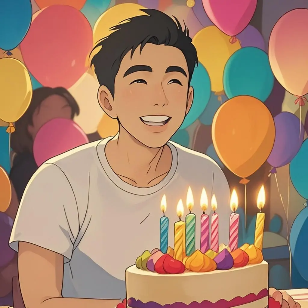 birthday portrait Ghibli painting made from a photo, with our AI art generator 