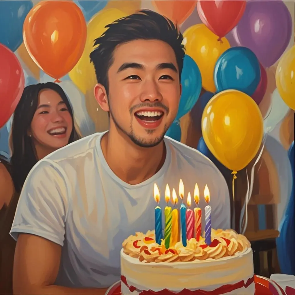 birthday portrait oil painting made from a photo, with our MEDIA AI art generator 
