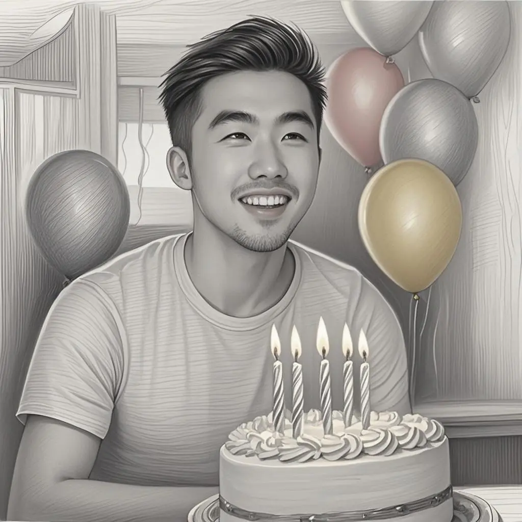 birthday portrait pencil painting made from a photo, with our MEDIA AI art generator 