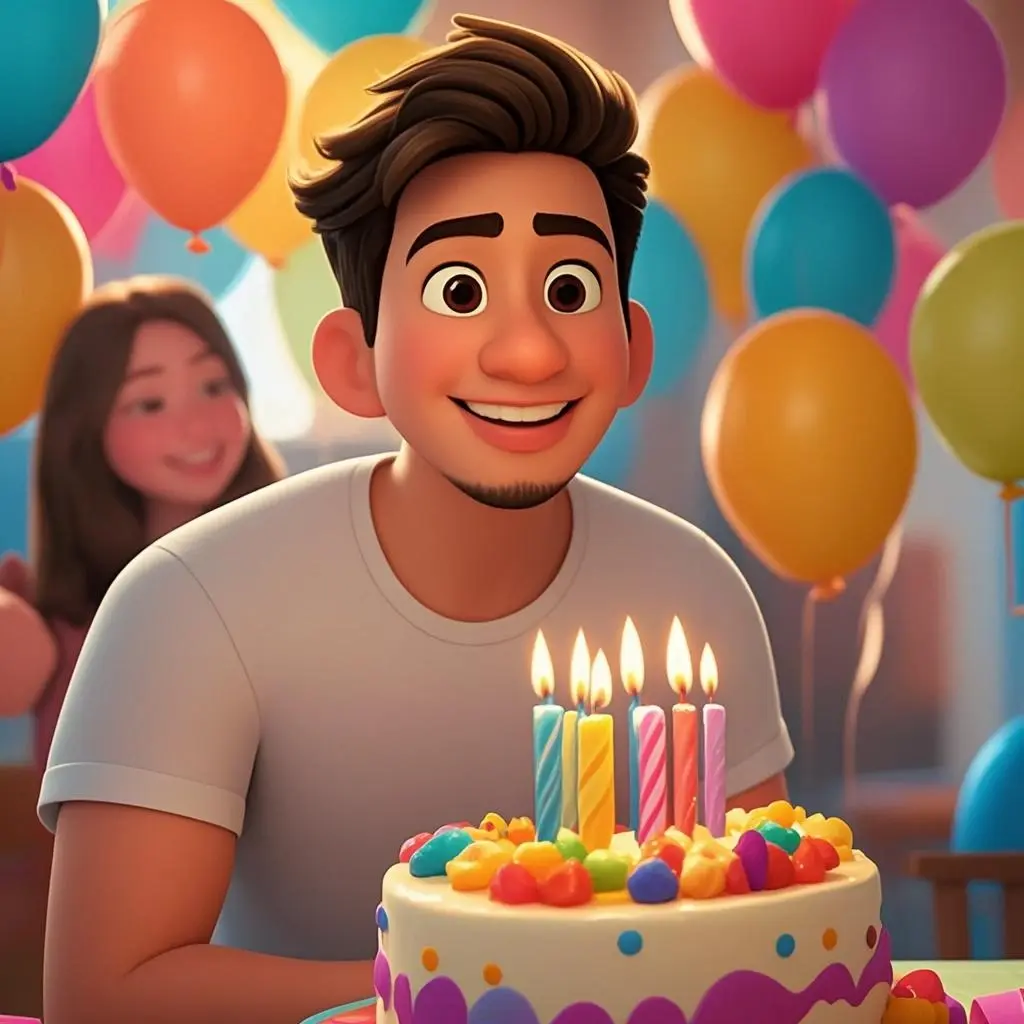 birthday portrait pixar painting made from a photo, with our AI art generator 