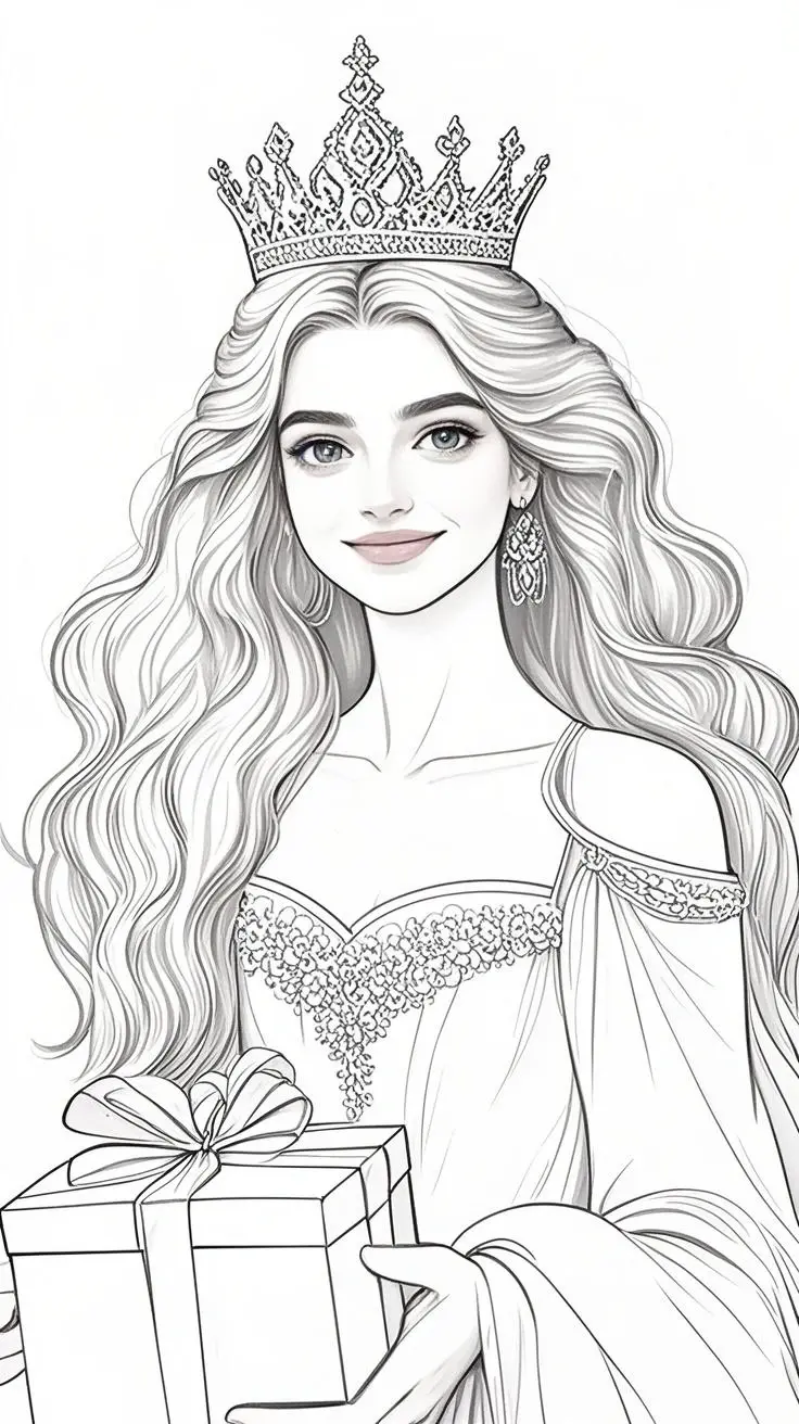 Birthday portrait transformed into coloring page art style - birthday celebration artistic transformation with clean lines perfect for DIY creativity