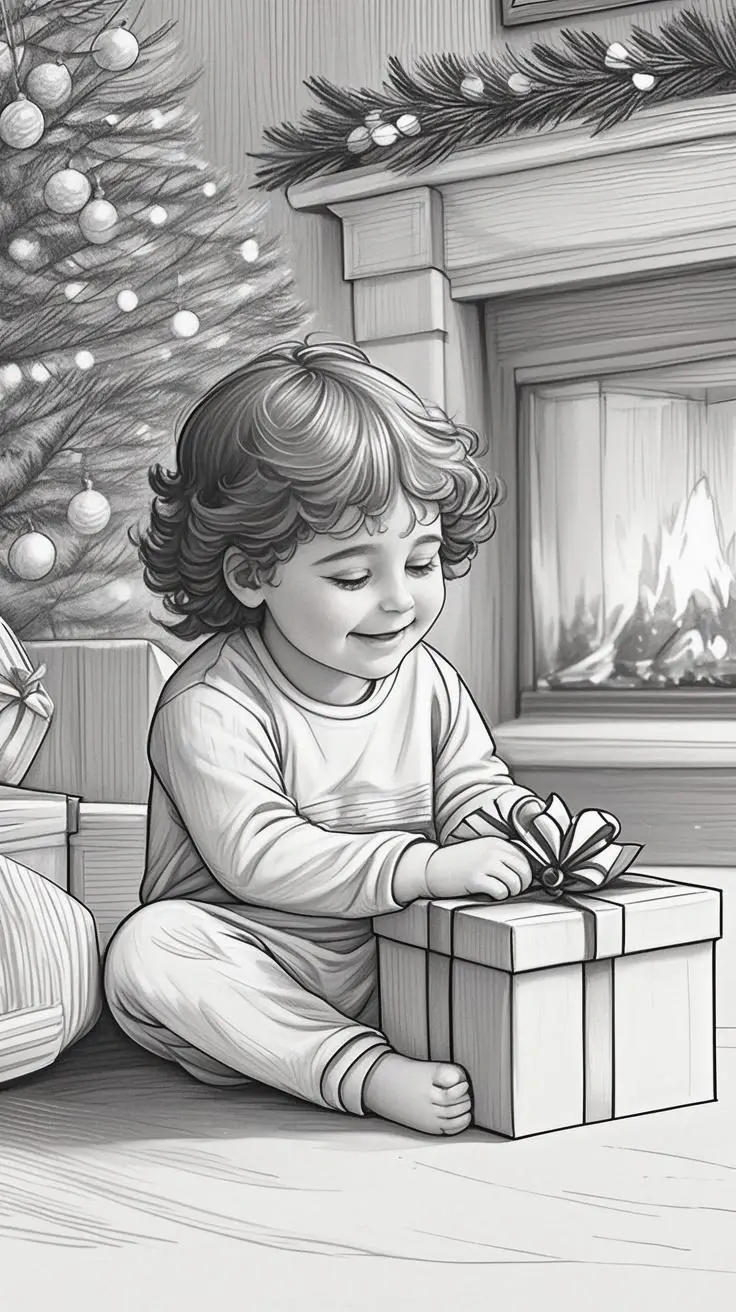 Christmas portrait coloring painting made from a photo, with our MEDIA AI art generator