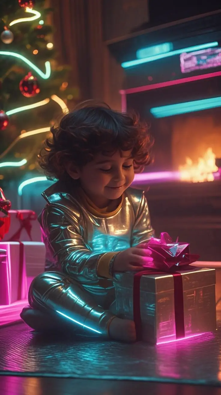 Christmas portrait cyberpunk painting made from a photo, with our MEDIA AI art generator