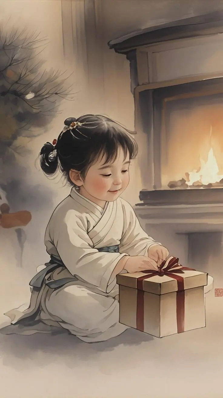Christmas portrait chinese ink painting made from a photo, with our MEDIA AI art generator
