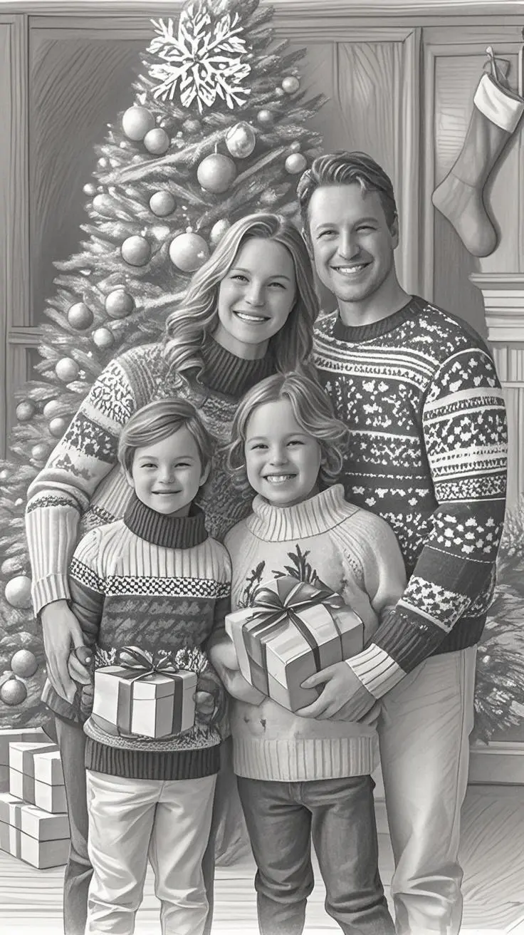 Christmas portrait pencil painting made from a photo, with our MEDIA AI art generator