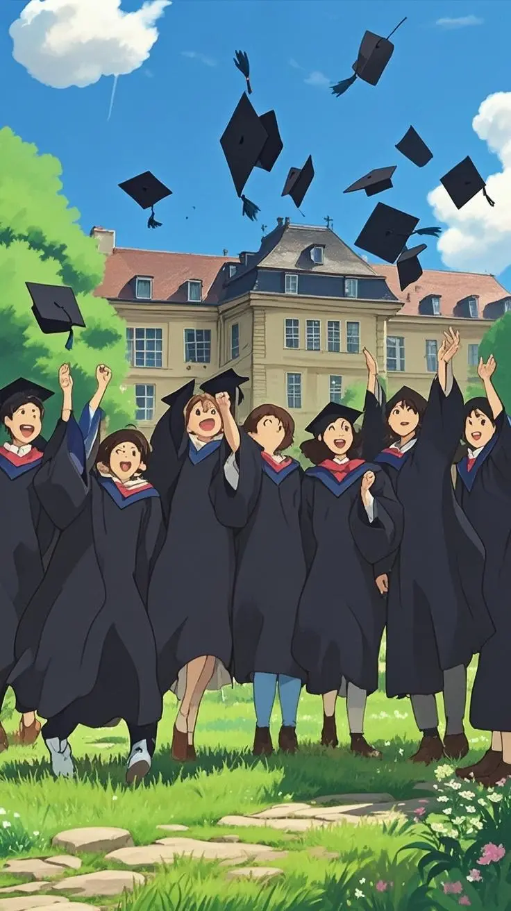Graduation portrait Ghibli painting made from a photo, with our MEDIA AI art generator
