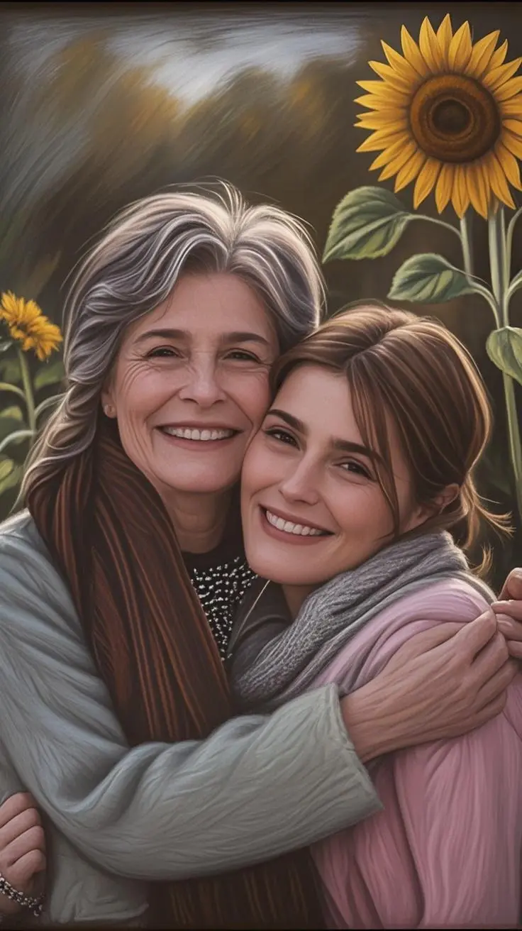 Mother's Day portrait chalk painting made from a photo, with our MEDIA AI art generator