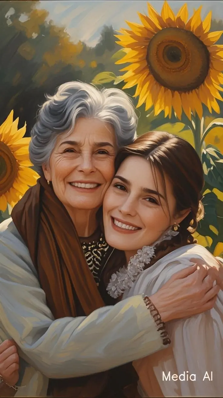 Mother's Day portrait oil painting made from a photo, with our MEDIA AI art generator