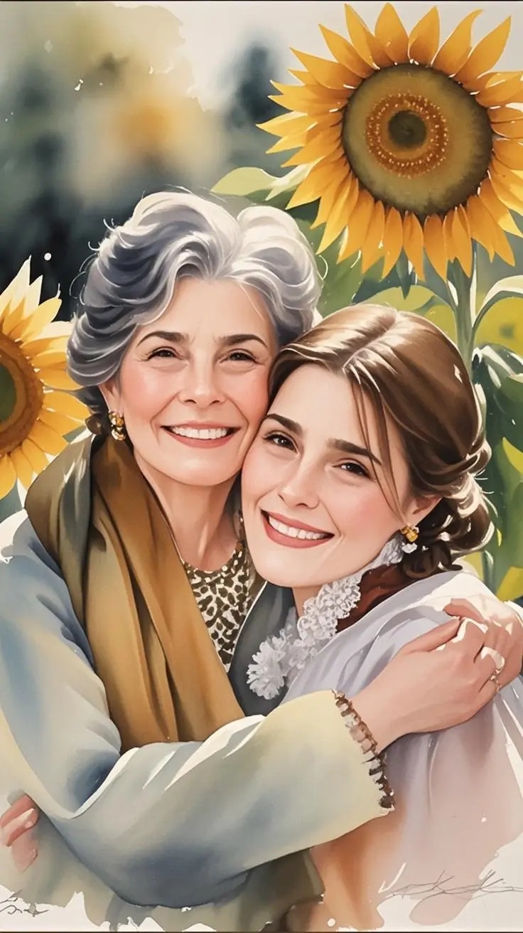 Mother's Day portrait watercolor painting made from a photo, with our MEDIA AI art generator