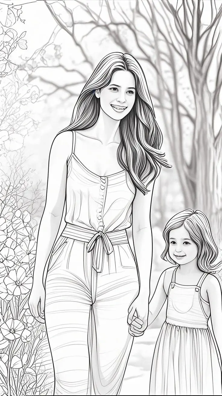 Mother's Day portrait coloring painting made from a photo, with our MEDIA AI art generator