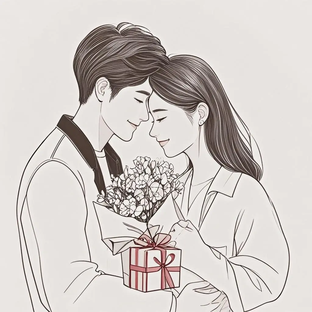Valentine's Day portrait coloring painting made from a photo, with our MEDIA AI art generator
