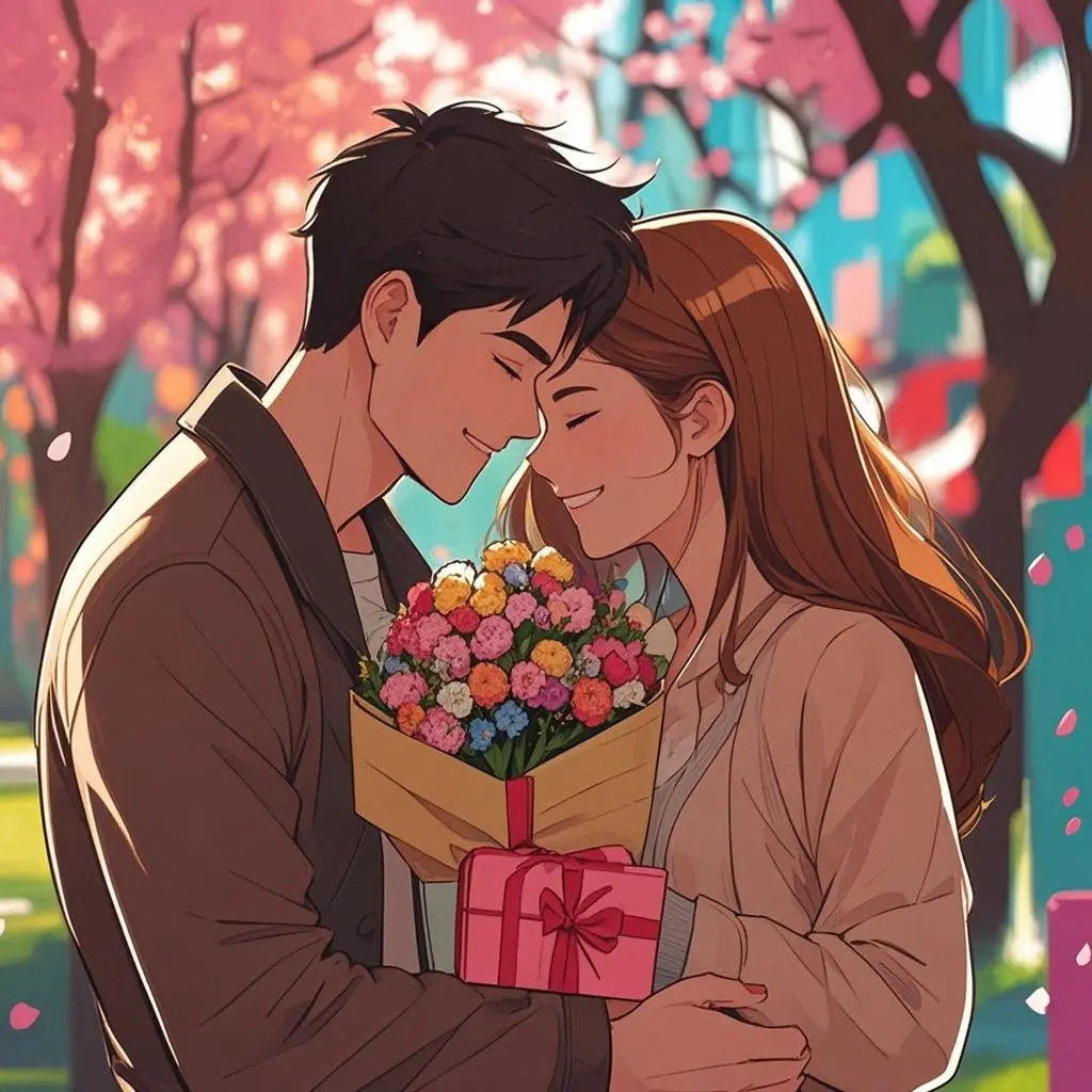 Valentine's Day portrait comic painting made from a photo, with our MEDIA AI art generator
