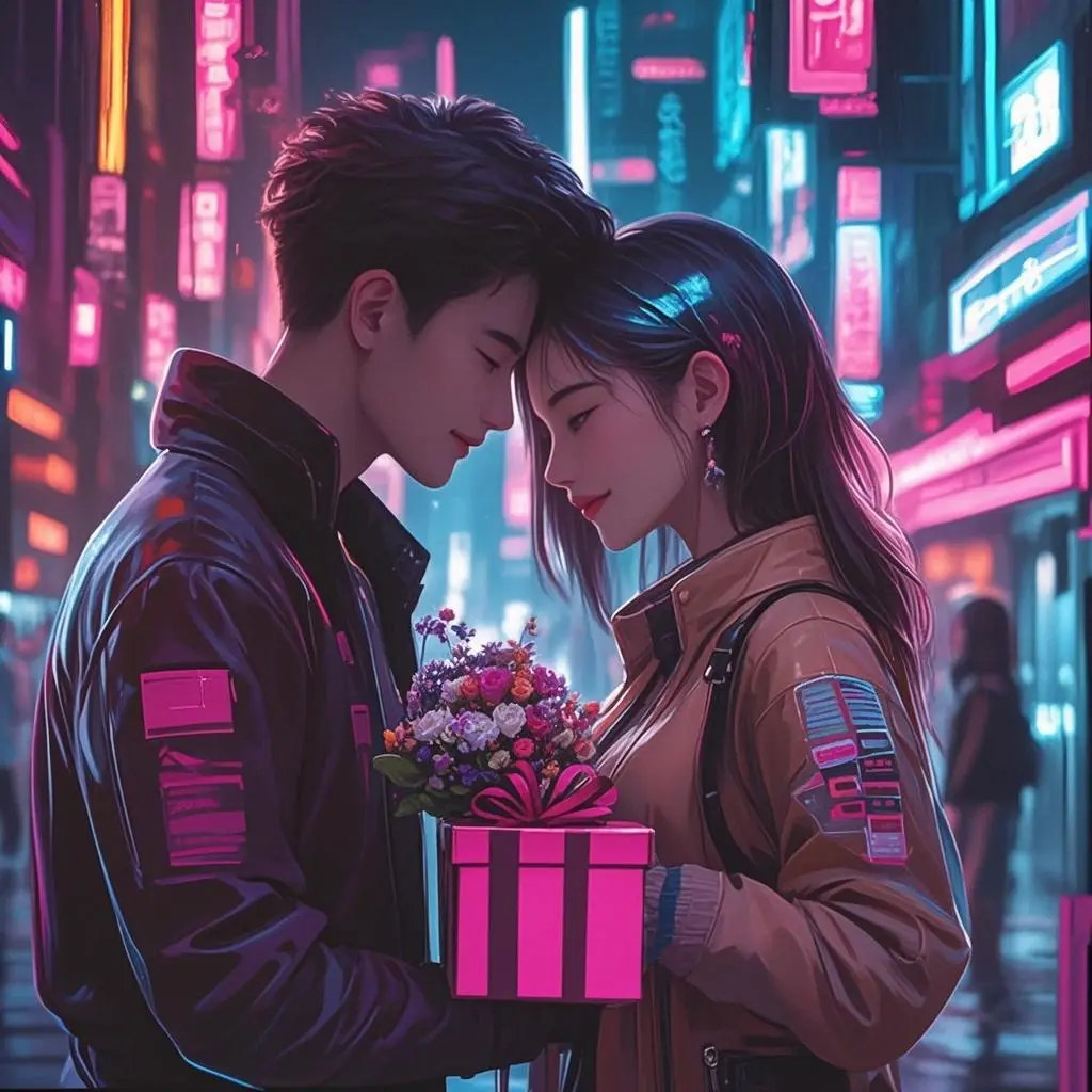 Valentine's Day portrait cyberpunk painting made from a photo, with our MEDIA AI art generator