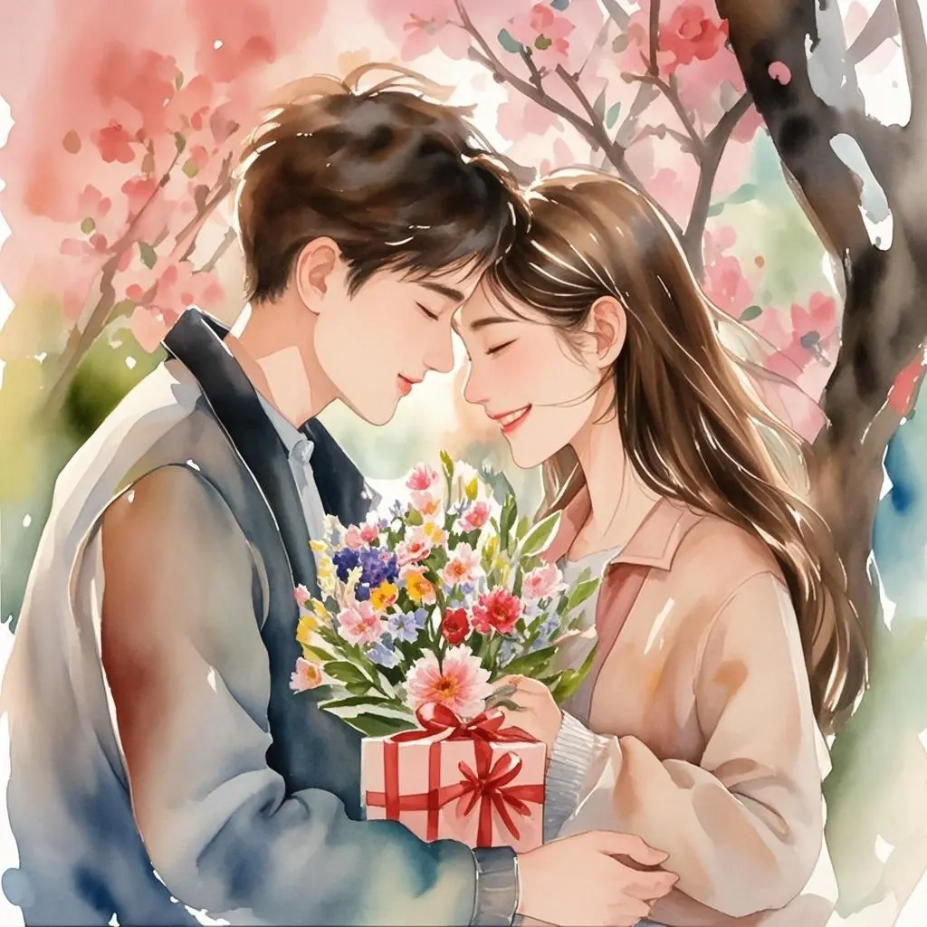 Valentine's Day portrait watercolor painting made from a photo, with our MEDIA AI art generator