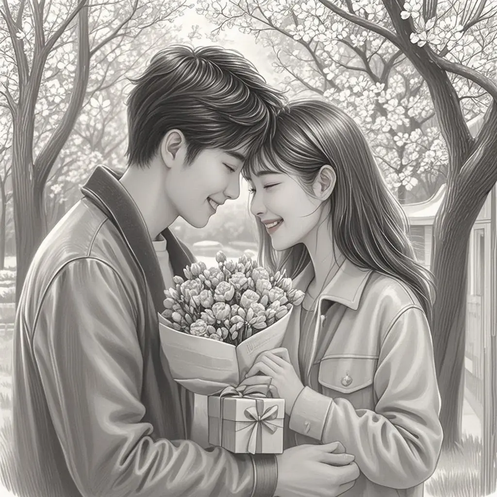 Valentine's Day portrait pencil painting made from a photo, with our MEDIA AI art generator