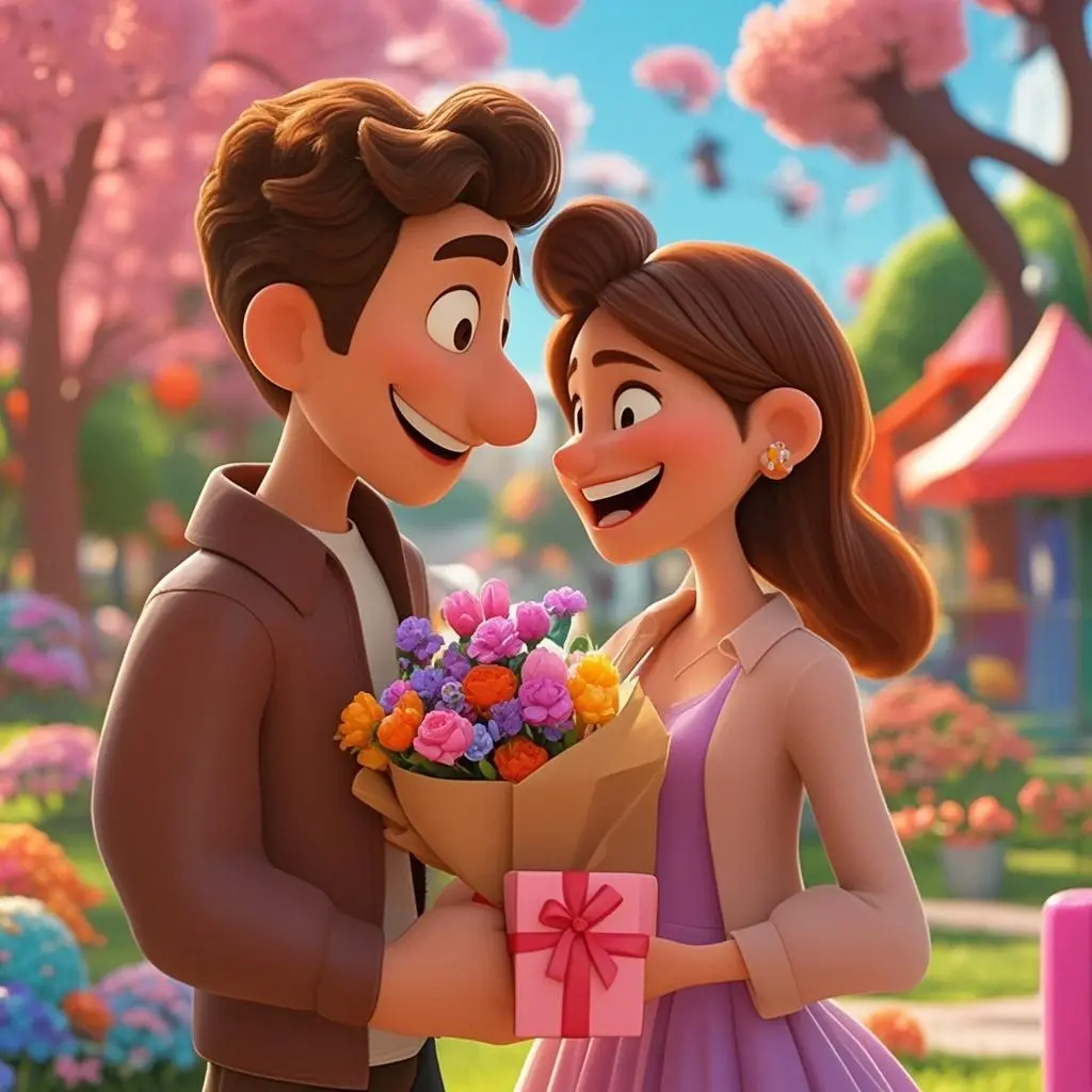 Valentine's Day portrait pixar painting made from a photo, with our MEDIA AI art generator