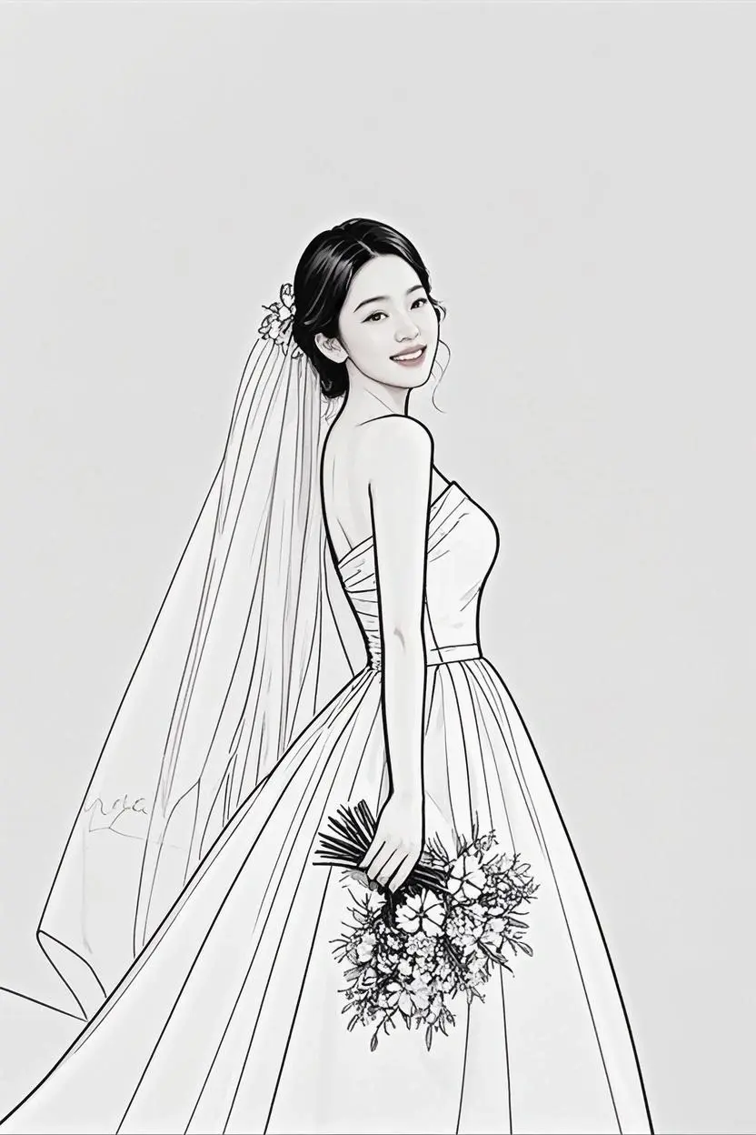 wedding portrait coloring painting made from a photo, with our MEDIA AI art generator 