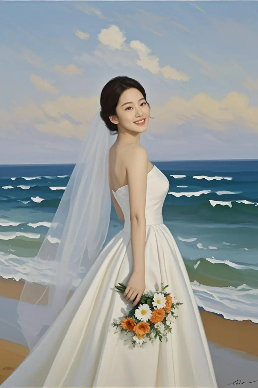 wedding portrait oil painting made from a photo, with our MEDIA AI art generator 
