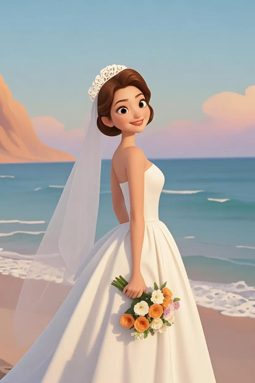 wedding portrait pixar painting made from a photo, with our AI art generator 