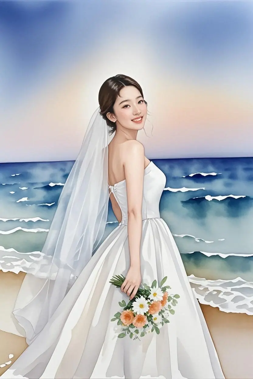 wedding portrait watercolor painting made from a photo, with our AI art generator 