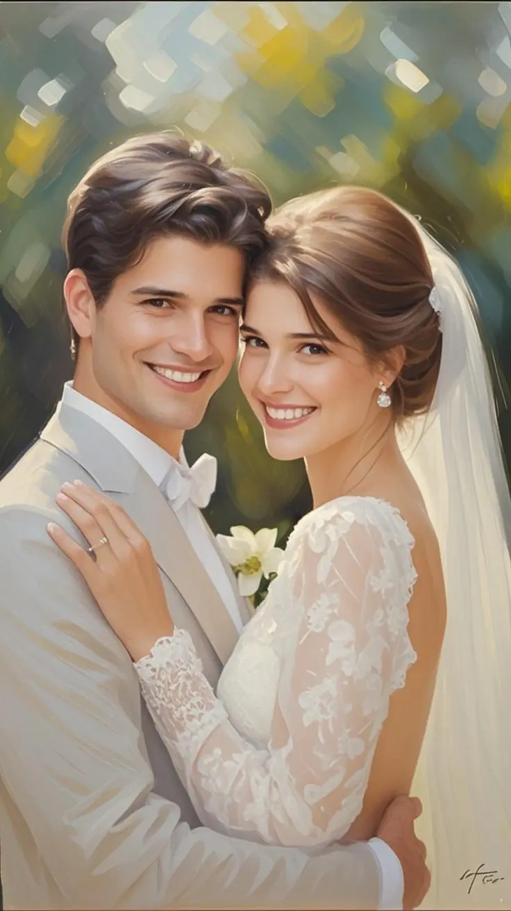 wedding portrait oil painting made from a photo, with our MEDIA AI art generator 